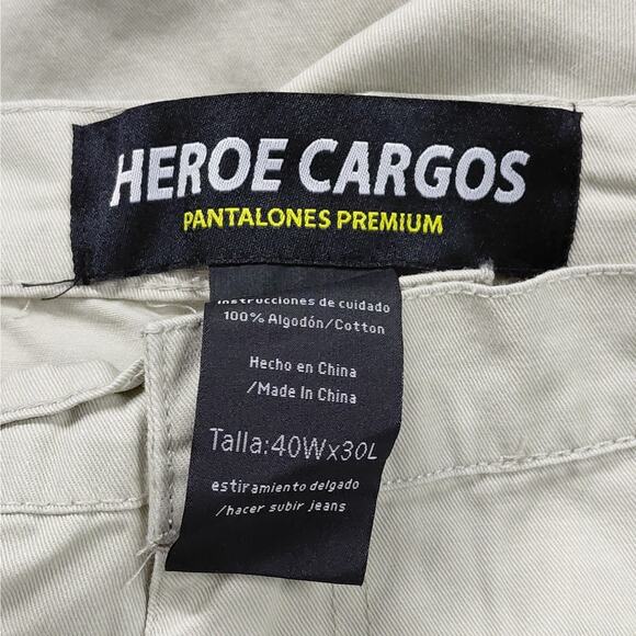 Mens Belted Cargo Work Pants 40W x 30L Beige Cotton Utility Pockets Ashly Heroe - Picture 6 of 7